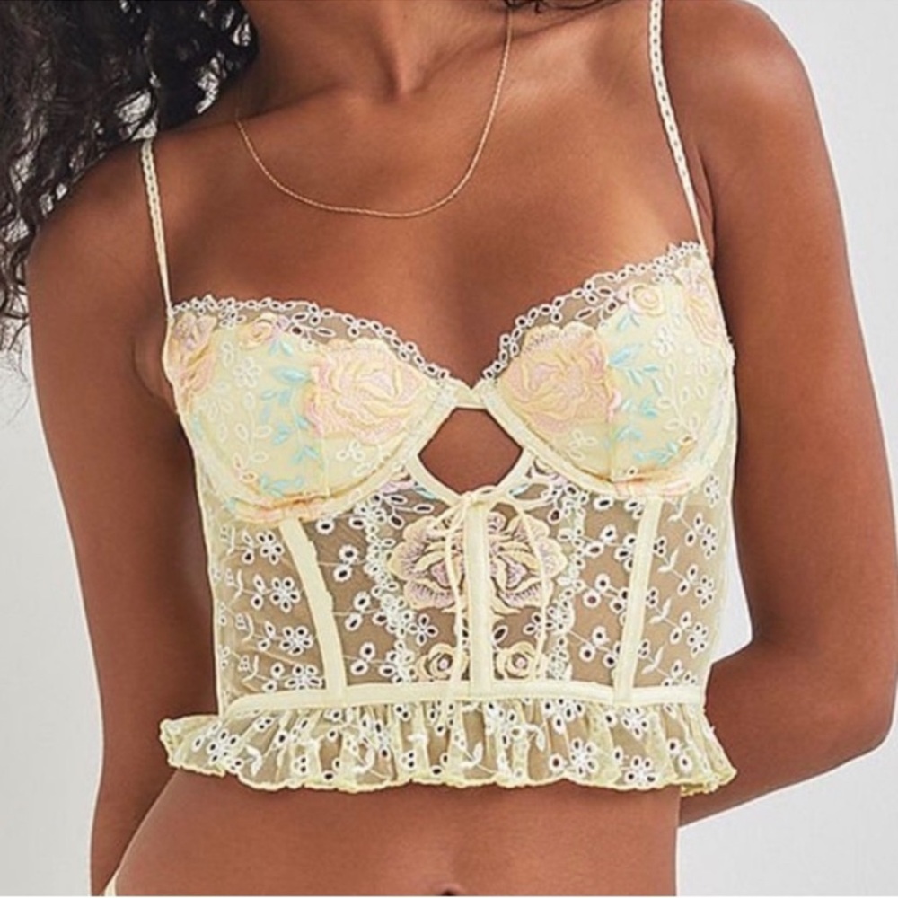 For Love and Lemons Summer 2021 Yellow Lace Corset Bustier